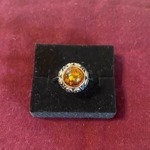 Elegant Silver and Orange Gemstone Ring
